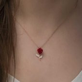 Kırmızı Gül Tasarımlı Gümüş Kolye Rose - 4