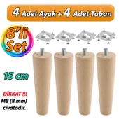 Ahşap Ayak 15 Cm 8'li Set M8 Civatalı Bağlantı Aparatlı Dolap Mobilya Koltuk Kanepe Destek Ayağı Ayakları thumbnail 1