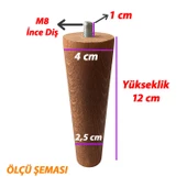 Ahşap Ayak 12 Cm 4'lü Set Koyu Meşe M8 Civatalı Bağlantı Aparatlı Dolap Mobilya Koltuk Kanepe Destek Ayağı Ayakları - 2