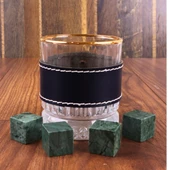 Perlotus 210 cc Golden Deri Kılıflı Viski Bardağı ve Viski Taşı Seti - 4