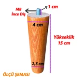 Ahşap Ayak 15 Cm 8'li Set Açık Meşe M8 Civatalı Bağlantı Aparatlı Dolap Mobilya Koltuk Kanepe Destek Ayağı Ayakları - 2