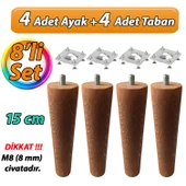 Ahşap Ayak 15 Cm 8'li Set Koyu Meşe M8 Civatalı Bağlantı Aparatlı Dolap Mobilya Koltuk Kanepe Destek Ayağı Ayakları thumbnail 1
