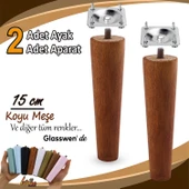 2 Adet Ahşap Ayak 15 Cm Koyu Meşe M8 Civatalı Bağlantı Aparatlı Dolap Mobilya Koltuk Kanepe Destek Ayağı Ayakları - 1