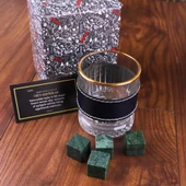 Perlotus 210 cc Golden Deri Kılıflı Viski Bardağı ve Viski Taşı Seti - 3