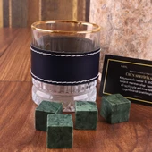 Perlotus 210 cc Golden Deri Kılıflı Viski Bardağı ve Viski Taşı Seti - 1