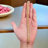 Gold Renk Otantik Motif Model Özel Günler Zarif Tasarım Yüksek Kaliteli Parlak Bileklik thumbnail 3