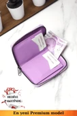 Fermuarlı Vegan Deri Cüzdan 10 Kart Bölmeli Kartlık Portföy Dik Mini Model Lila - 3