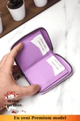 Fermuarlı Vegan Deri Cüzdan 10 Kart Bölmeli Kartlık Portföy Dik Mini Model Lila - 6