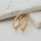 Büyük Boy 14 Ayar Altın Halka Küpe - 2