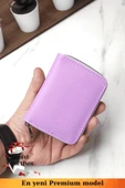 Fermuarlı Vegan Deri Cüzdan 10 Kart Bölmeli Kartlık Portföy Dik Mini Model Lila - 2