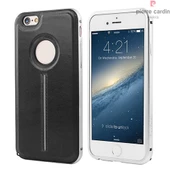 Pierre Cardin iPhone 6/6S ile Uyumlu Metal Çıtalı Arka Deri Kılıf Siyah PCT-P04 - 1
