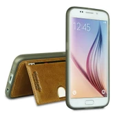 Pierre Cardin Galaxy S6 ile Uyumlu Deri Arka Koruma Paneli Kahve PCL-P11 - 1