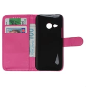 One M8 Mini ile Uyumlu Deri Kılıf Yan Model Kartlıklı Cüzdanlı Pembe - 2