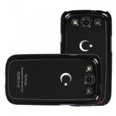 Galaxy S3 i9300 ile Uyumlu Sert Kauçuk Kılıf Ay Yıldızlı Model Siyah Renk - 1
