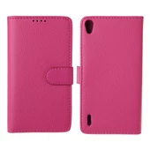 Ascend P7 ile Uyumlu Yan Model Deri Kılıf Pembe Renk thumbnail 1