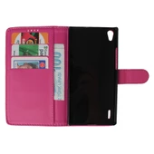 Ascend P7 ile Uyumlu Yan Model Deri Kılıf Pembe Renk thumbnail 2