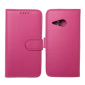 One M8 Mini ile Uyumlu Deri Kılıf Yan Model Kartlıklı Cüzdanlı Pembe - 1