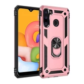 Zore Galaxy A21 ile Uyumlu Yüzüklü Standlı Zırhlı Silikon Kılıf Rose Gold - 1