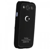 Galaxy S3 i9300 ile Uyumlu Sert Kauçuk Kılıf Ay Yıldızlı Model Siyah Renk - 2