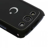 Galaxy S3 i9300 ile Uyumlu Sert Kauçuk Kılıf Ay Yıldızlı Model Siyah Renk - 4