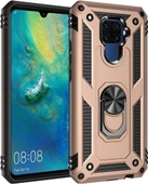 Mate 30 Lite ile Uyumlu Yüzüklü Standlı Zırhlı Silikon Kılıf Gold - 1