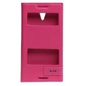 Desire 620 ile Uyumlu Kılıf Pencereli Kapaklı Safir Serisi Pembe - 1