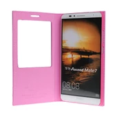 Ascend Mate 7 ile Uyumlu Kılıf Kapaklı Safir Serisi Pembe - 2