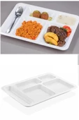 10 Adet  5 Bölmeli Kırılmaz Tabldot Tabak Self Servis Yemekhane Okul Lokanta Tabildot (40 cm x28 cm) - 1