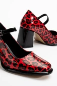Adelin Kadın Yüksek Topuklu Kırmızı Leopar Rugan Oxford Ayakkabı - 4