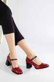 Adelin Kadın Yüksek Topuklu Kırmızı Leopar Rugan Oxford Ayakkabı - 1