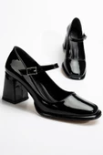 Adelin Kadın Yüksek Topuklu Siyah Rugan Oxford Ayakkabı - 2