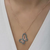 MuI MuI Gümüş Rose Turkuaz Taşlı Kelebek Kadın Kolye - 3
