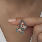 MuI MuI Gümüş Rose Turkuaz Taşlı Kelebek Kadın Kolye - 6