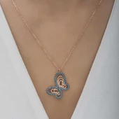 MuI MuI Gümüş Rose Turkuaz Taşlı Kelebek Kadın Kolye - 4