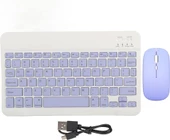 Apple iPad Mini 5 7.9" Uyumlu Kablosuz Bluetooth Şarj Edilebilir Klavye Mouse Seti - Mor - 3
