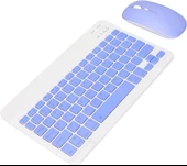 Apple iPad Mini 5 7.9" Uyumlu Kablosuz Bluetooth Şarj Edilebilir Klavye Mouse Seti - Mor - 9