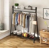 Metal Siyah Konfeksiyon Askısı Ayaklı Askılık Elbise Askılığı 150*165 cm 6017-NRM - 1