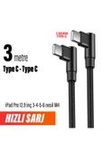 iPad Pro 12.9 inç 3 - 4 - 5 - 6 nesil Şarj Kablosu Uzun 3 metre Type C to Type C Hızlı Şarj Kablo 3m - 1