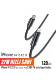 iPhone Lightning Hızlı Şarj Kablosu iPhone 14 13 12 11 Uyumlu Hızlı 27W Led Göstergeli 120cm thumbnail 1