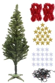 Yılbaşı Ekonomik Çam Ağacı Seti Simli Eva Süslü Set 150cm Model-12 - 1