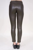 Kadın Haki Içi Polarlı Yüksek Bel Deri Görünümlü Tayt thumbnail 5