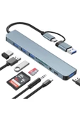 Usb Çoklayıcı 8 İn 1 Usb Type-c Hub Adaptör 4 Usb Port Sd/tf Kart Okuyucu 3.5mm Ses Girişi Çoklayıcı thumbnail 1