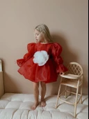 Rose Kırmızı Şifon Kız Çocuk Parti Elbisesi - 2