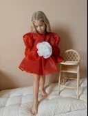 Rose Kırmızı Şifon Kız Çocuk Parti Elbisesi - 5