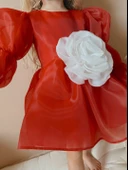 Rose Kırmızı  Şifon Kız Çocuk Parti Elbisesi - 3