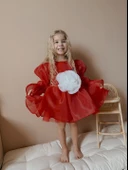 Rose Kırmızı  Şifon Kız Çocuk Parti Elbisesi - 1