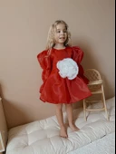 Rose Kırmızı  Şifon Kız Çocuk Parti Elbisesi - 4