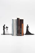 Kameraman Ve Model Figürlü Metal Kitap Tutucu Kitap Desteği Siyah - 3