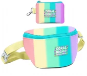 Coral High Kız Çocuk Renkli Çizgili Desenli Bel Çantası ve Bozuk Para Cüzdanı Set - 1