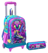 Coral High Pembe Turkuaz Kulaklık Paten Işıklı Tekerlekli Çekçek Çanta ve Kalemlik Seti - Kız Çocuk thumbnail 1